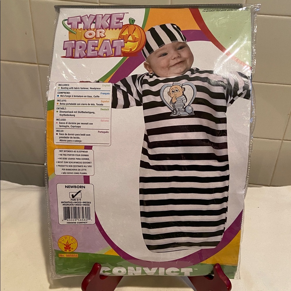 🌺Newborn Convict Halloween Costume black and white 0-9 months